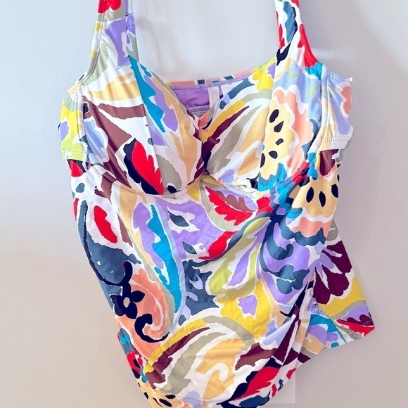 Plus Size Kashmir Paisley Retro Twist Tankini Top Swimsuit, swimwear - Picture 6 of 10